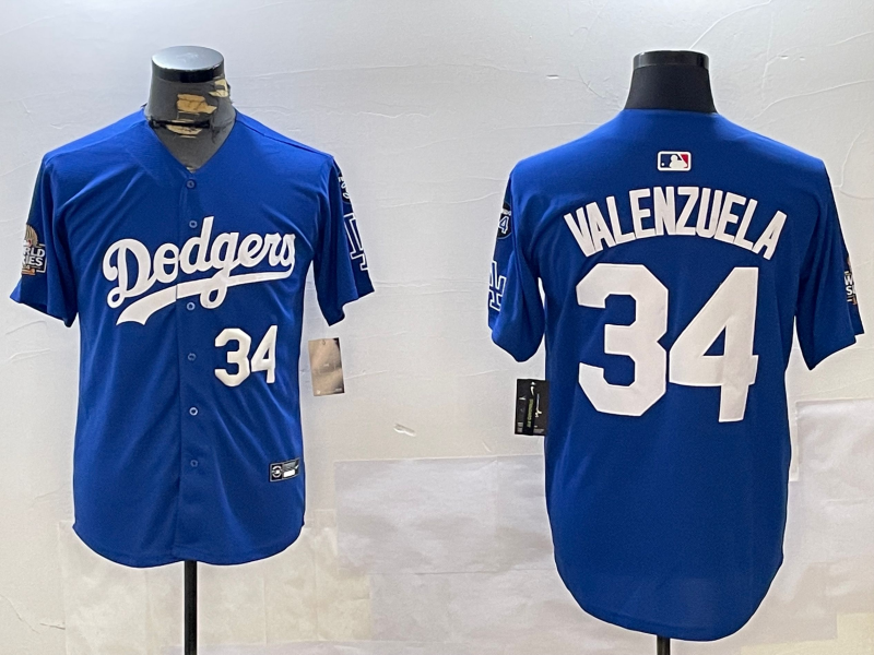 Men Los Angeles Dodgers #34 Valenzuela 2024 World series patch blue jersey 20241120121->los angeles dodgers->MLB Jersey